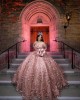 Sleeveless Ball Gown 3D Flowers Sweetheart Neckline Rose Gold Quinceanera Dresses