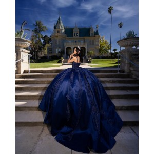 Sleeveless Ball Gown Sequin Sweetheart Neckline Navy Blue Quinceanera Dresses