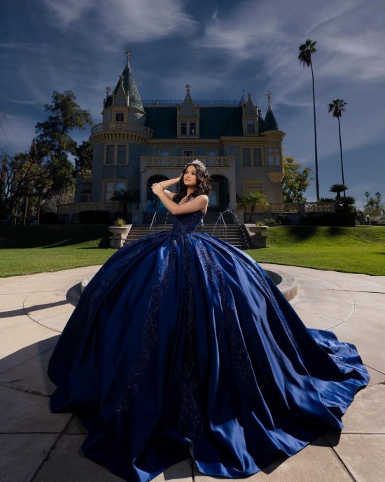 Sleeveless Ball Gown Sequin Sweetheart Neckline Navy Blue Quinceanera Dresses