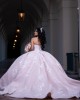 Sleeveless Lace Appliques Ball Gown Sweetheart Neckline Beading Strapless Pink Quinceanera Dresses