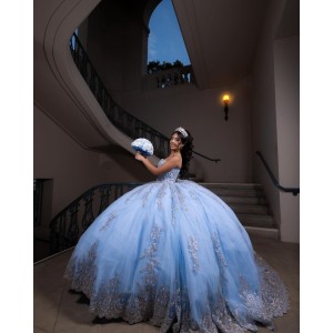 Strapless Sleeveless Ball Gown Sweetheart Neckline Sky Blue Quinceanera Dresses