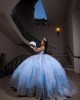 Strapless Sleeveless Ball Gown Sweetheart Neckline Sky Blue Quinceanera Dresses