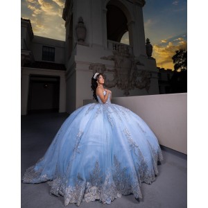 Strapless Sleeveless Ball Gown Sweetheart Neckline Sky Blue Quinceanera Dresses