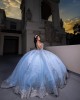 Strapless Sleeveless Ball Gown Sweetheart Neckline Sky Blue Quinceanera Dresses