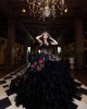 Sweetheart Neckline Embroidered Sleeveless Ball Gown Ruffled Black Quinceanera Dresses