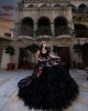 Sweetheart Neckline Embroidered Sleeveless Ball Gown Ruffled Black Quinceanera Dresses