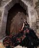 Sweetheart Neckline Embroidered Sleeveless Ball Gown Ruffled Black Quinceanera Dresses