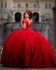 Sweetheart Neckline Lace Appliques Off Shoulder Ball Gown Red Quinceanera Dresses