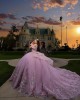 Three-Dimensional Embroidered Off Shoulder Ball Gown Sweetheart Neckline Pink Quinceanera Dresses