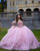 Three-Dimensional Embroidered Off Shoulder Ball Gown Sweetheart Neckline Pink Quinceanera Dresses