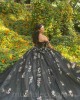 Black Quinceanera Dress Off Shoulder Vestidos De 15 Anos 3D Flowers Wear Pageant Sweetheart Neck Sweet 15 Prom Party Dresses