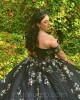 Black Quinceanera Dress Off Shoulder Vestidos De 15 Anos 3D Flowers Wear Pageant Sweetheart Neck Sweet 15 Prom Party Dresses