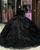 Black Quinceanera Dress Sweetheart Neck Lace Appliques Birthday Party Robe Off Shoulder 2024 Ball Gown Princess Dress With Bow