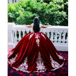 Burgundy Quinceanera Dress Sweetheart Neck Sleeveless Wear Pageant Lace Appliques Girls Ball Gown Sweet 16 Dresses