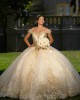 Champagne Quinceanera Dress Sequin Vestidos De 15 Anos Off Shoulder Wear Pageant Lace Appliques Girl 15 Birthday Party Gowns