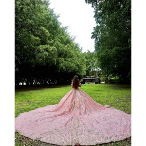 Coral Quinceanera Dress Off Shoulder Vestidos De 15 Anos Lace Appliques Wear Pageant Sweetheart Neck Sweet 15 Prom Party Dresses