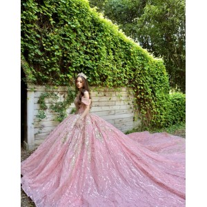 Coral Quinceanera Dress Off Shoulder Vestidos De 15 Anos Lace Appliques Wear Pageant Sweetheart Neck Sweet 15 Prom Party Dresses