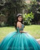 Emerald Green Quince Dress Off Shoulder 2024 Instagram Gowns Lace Appliques Birthday Party Dresses V Neck Vestidos De 15 Anos