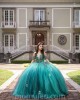 Emerald Green Quince Dress Off Shoulder 2024 Instagram Gowns Lace Appliques Birthday Party Dresses V Neck Vestidos De 15 Anos