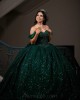 Emerald Green Quince Dress Off Shoulder Vestidos De 15 Anos Sweetheart Neck Sweet 15 Gowns With Bow