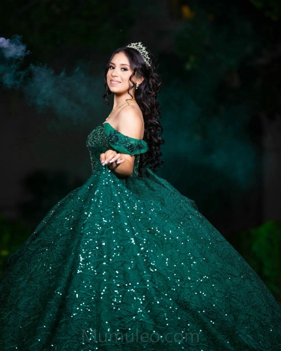 Emerald Green Quince Dress Off Shoulder Vestidos De 15 Anos Sweetheart Neck Sweet 15 Gowns With Bow