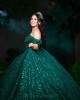 Emerald Green Quince Dress Off Shoulder Vestidos De 15 Anos Sweetheart Neck Sweet 15 Gowns With Bow