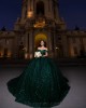 Emerald Green Quince Dress Off Shoulder Vestidos De 15 Anos Sweetheart Neck Sweet 15 Gowns With Bow