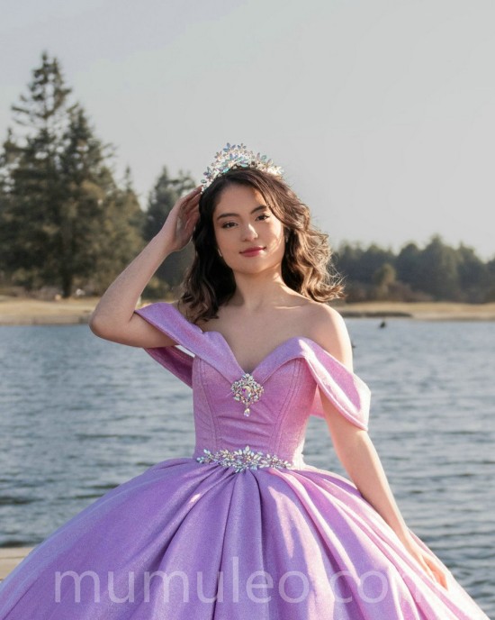 Lilac Quince Dress Off Shoulder 2024 Instagram Gowns Birthday Party Dresses V Neck Vestidos De 15 Anos