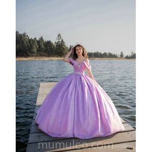 Lilac Quince Dress Off Shoulder 2024 Instagram Gowns Birthday Party Dresses V Neck Vestidos De 15 Anos