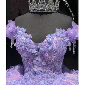 Lilac Quinceanera Dress Off Shoulder Princess Sweet 15 Gowns Lace Appliques Sweetheart Neck Birthday Party Dresses