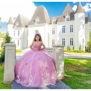 Lilac Quinceanera Dress Sweetheart Neck Birthday Party Dresses Lace Appliques Off Shoulder Vestidos De 15 Anos With Bow