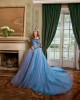 Long Sleeve Blue Quince Dress Lace Appliques V Neck 15 Dresses