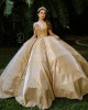 Long Sleeve Champagne Quince Dresses V Neck 15 Dress