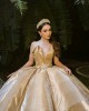 Long Sleeve Champagne Quince Dresses V Neck 15 Dress