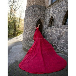 Long Sleeve Red Quince Dress Lace Appliques V Neck 15 Dresses