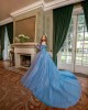 Long Sleeve Sky Blue Quince Dresses Lace Appliques Sweetheart Neck 15 Dress