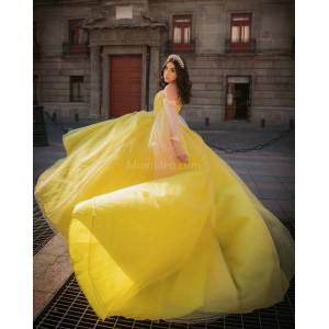 Long Sleeve Yellow Quince Dresses V Neck 15 Dress