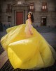 Long Sleeve Yellow Quince Dresses V Neck 15 Dress