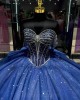 Navy Blue Quinceanera Dress Sweetheart Neck Sequin Girls Ball Gown Sweet 16 Dresses Off Shoulder Vestidos De 15 Anos With Bow