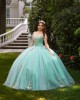 Off Shoulder Aqua Quince Dresses Lace Appliques Sweetheart Neck 15 Dress With 3D Flowers