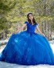 Off Shoulder Blue Quinceanera Dresses Lace Appliques V Neck 15 Dress