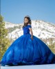 Off Shoulder Blue Quinceanera Dresses Lace Appliques V Neck 15 Dress