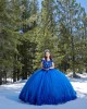 Off Shoulder Blue Quinceanera Dresses Lace Appliques V Neck 15 Dress