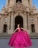 Off Shoulder Burgundy Quinceanera Dresses Metallic Sequins Sweetheart Neck 15 Dress