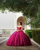 Off Shoulder Burgundy Quinceanera Dresses Metallic Sequins Sweetheart Neck 15 Dress