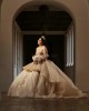 Off Shoulder Champagne Quinceanera Dresses Metallic Sequins Sweetheart Neck 15 Dress