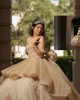 Off Shoulder Champagne Quinceanera Dresses Metallic Sequins Sweetheart Neck 15 Dress