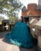 Off Shoulder Emerald Green Quince Dresses Lace Appliques Sweetheart Neck 15 Dress