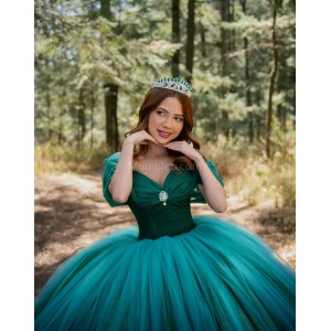 Off Shoulder Emerald Green Quince Dresses Sweetheart Neck 15 Dress