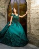 Off Shoulder Emerald Green Quinceanera Dresses Lace Appliques Sweetheart Neck 15 Dress